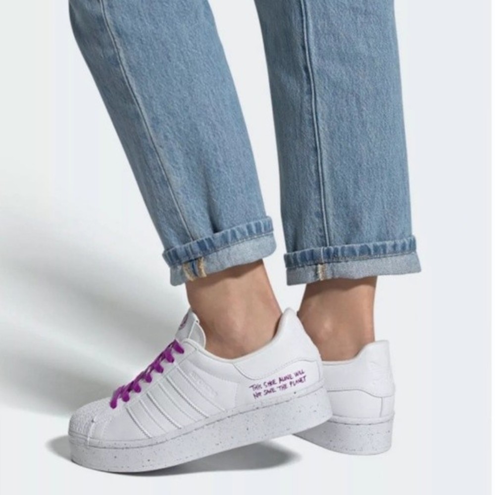 Adidas White Platform Superstar Sneaker, Size 9